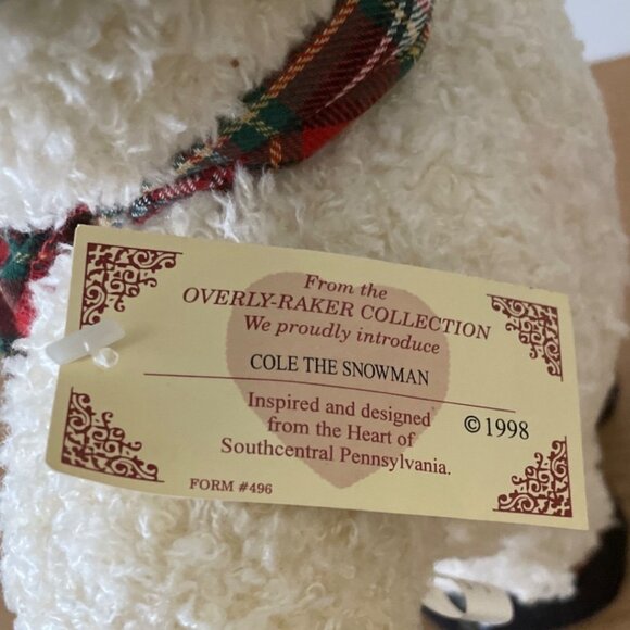 Overly-Raker Cole The Snowman Plush Designer Artisan w Hat Scarf Bell Shoes 1998 - Picture 7 of 10
